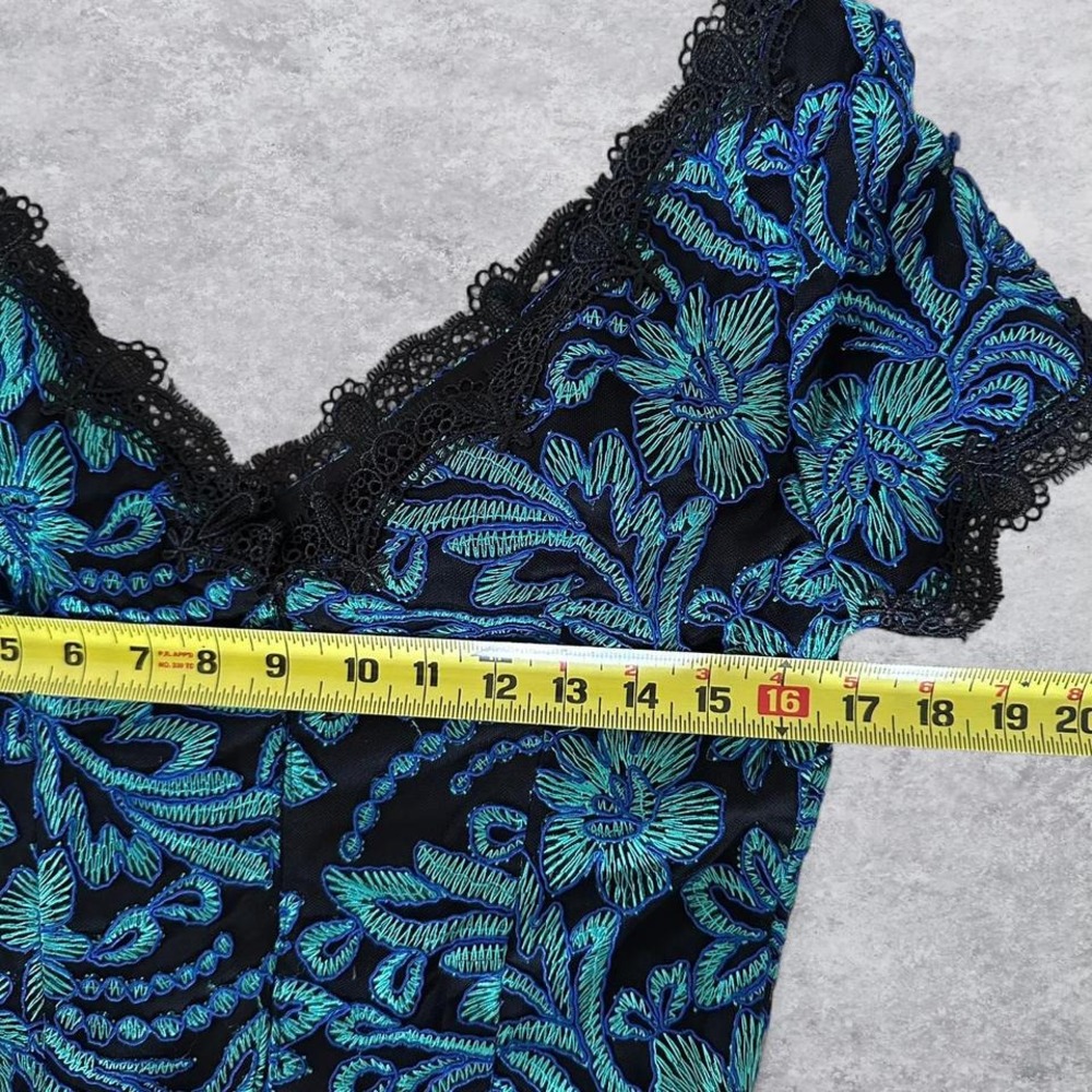 NWT JS Collections Floral Embroidered Lace Cocktail Midi Dress Teal Blue Black - Picture 4 of 8